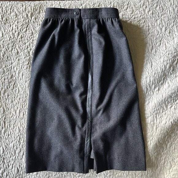 Vintage Escada Midi Skirt A-line Wool Charcoal Gray Leather Trim Size 38 EUC - Picture 7 of 13